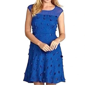 ANTONIO MELANI | Women Royal Blue Silk Nilda Fit&Flare Laser Cutout Dress Size 6